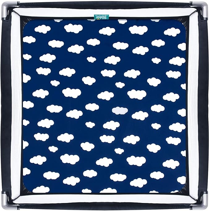 Square Playard/Playpen Fitted Sheets, Perfect for New Room2 / TotBloc Portable Playard, 2 Pack, Ultra Soft Microfiber, Fitted Playpen Sheet, Navy Cloud and Grey Arrow