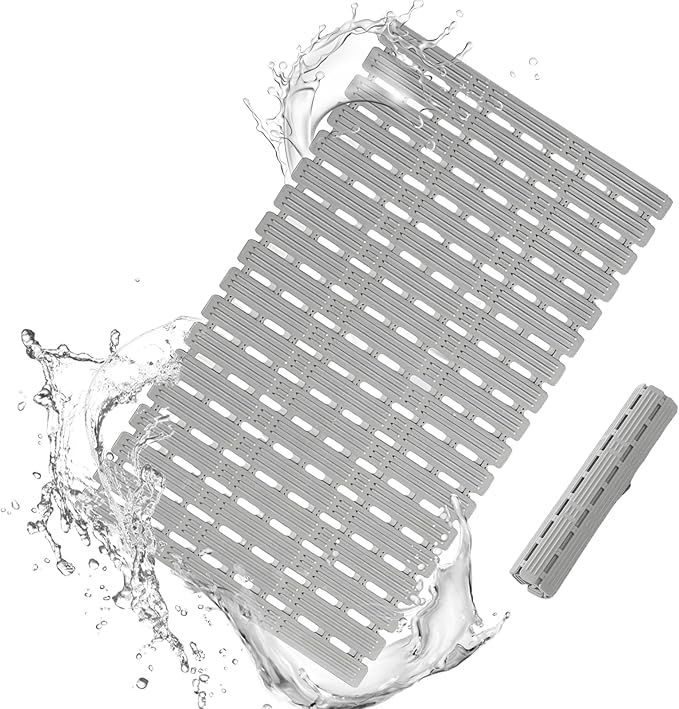 PuoWeo Bathtub Mat Non Slip for Bathroom with Suction Cups and Drain Holes 35.4 * 15.7 Shower Mat for Inside Shower, Quick Dry Bath Mat for Baby Kids Seniors Pregnants Adults, Easy to Cut, Easy Dry