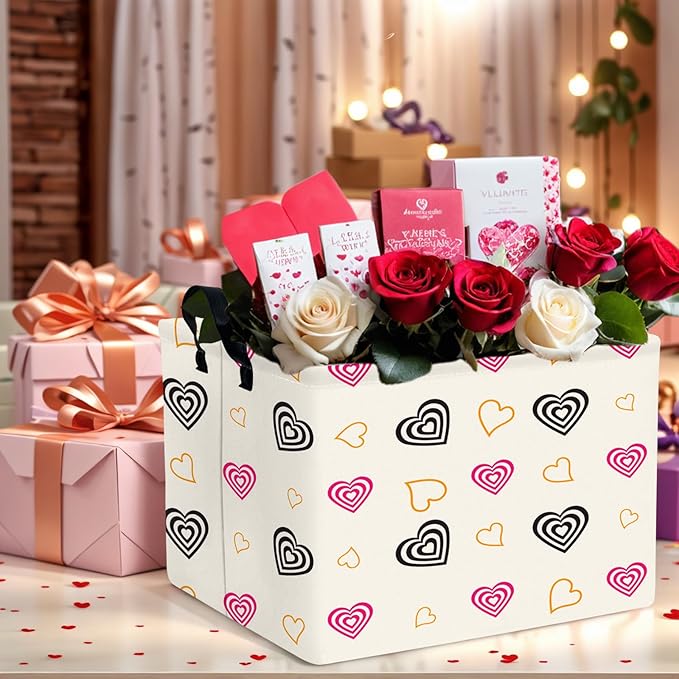 ASKETAM Valentine's Day Basket Gift for Empty Cute Heart Large Storage Bin for Kid and Baby Room Décor (Red and Black)