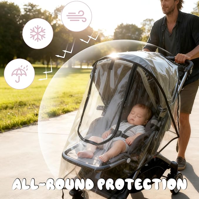 EVA Stroller Rain Cover, No-Zip Waterproof Stroller Cover - Food Grade Material, Breathable Baby Travel Weather Shield for Most Single Strollers & Joggers, Black