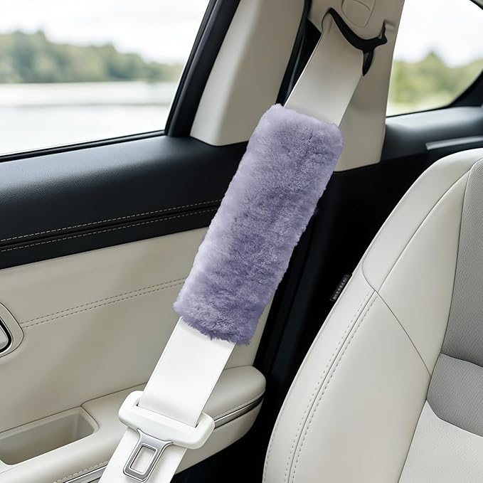 4 Pack Car Seat Belt Pads Shoulder Cover Baby Safety Belt Protector Adjustable Soft Plush Strap Protect Neck and Shoulder (Gray-Blue)
