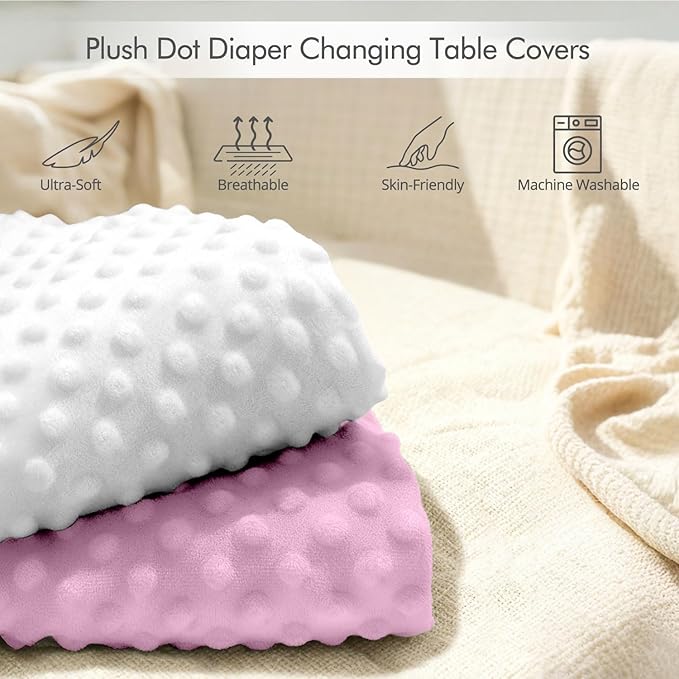 2 Pack Baby Changing Pad Covers, Super Soft Plush Dot Diaper Changing Table Covers Fit 32x16 Inch Changing Table Pad for Baby Boys & Girls