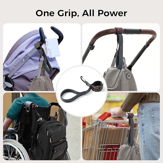 Momcozy Handle Strap for Baby Stroller | Safety Wrist Leash | Adjustable Pram Wheelchair Hand Leash | with Hooks for Storing Items | Security-Accessory for Child Safety