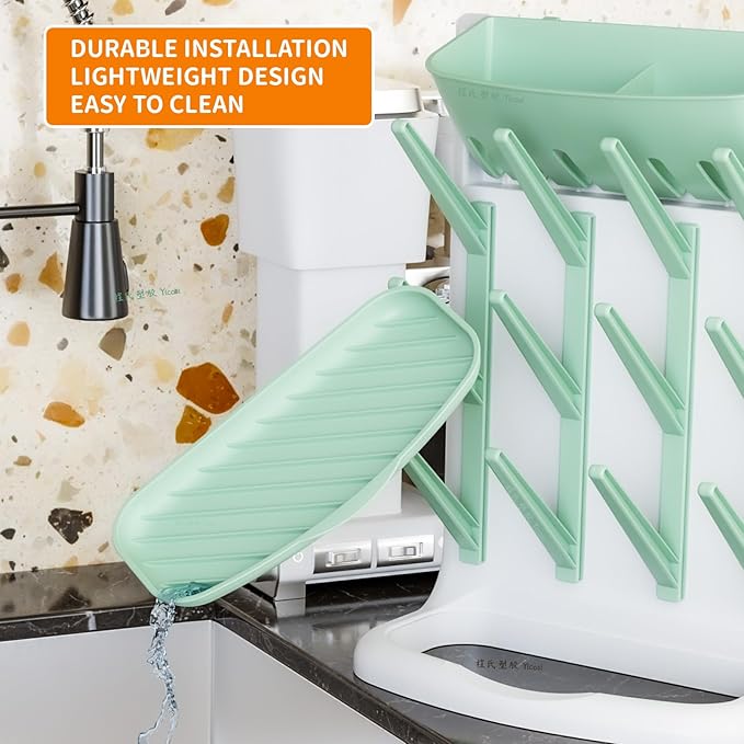 Yieach Larger Vertical Space Saving Drying Rack Baby Bottle for Countertop or Wall- BPA Free - Compact Glass Baby Bottle Rack Dryer & Holder and Storage Station for Pacifiers,Pump Accessories,Green