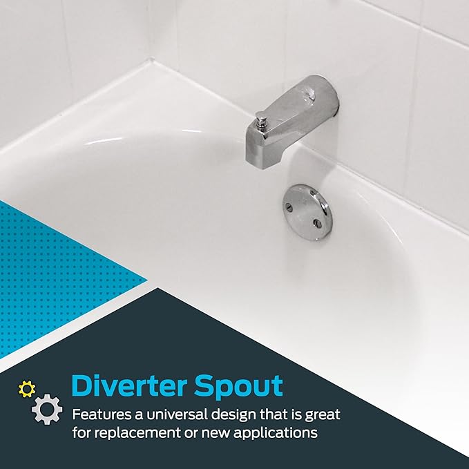 EZ-FLO 5-3/8 Inch Slide-On Zinc Bath Tub Diverter Spout with Hex Wrench and Set Screw, 1/2-inch Copper Pipe, Chrome, 15089