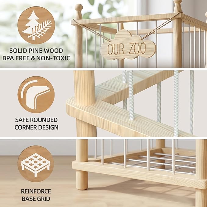 Stuffed Animal Storage Zoo - 54 Inch Large Wooden Toy Organizer | Anti-Tip Design Plushie Storage Rack for Nursery & Playroom | Easy Assembly