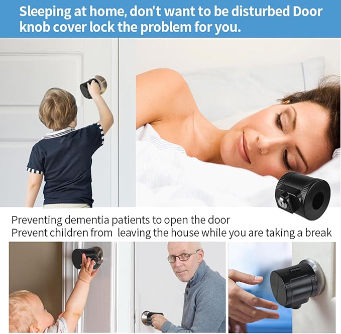 Child Proof Door Knob Cover Lock for Dementia Elderly Safety - Universal ABS Plastic Lock-Out Device for Bedroom, Bathroom, Gas Valve & Outdoor Faucets (Fits Most Circular Knobs)-1 Pack