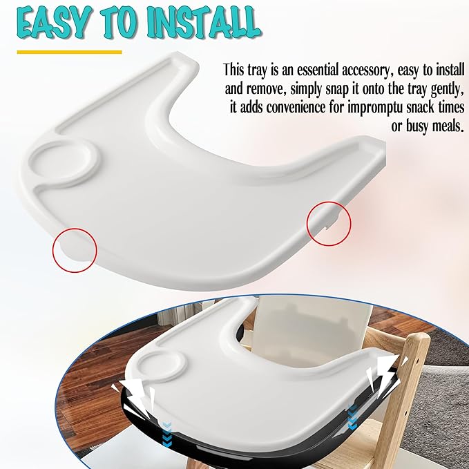 High Chair Tray Cover Compatible with Stokke Tripp Trapp Chair with Cup Holder - Smooth Surface and Strong Suction - Made with Food-Safe Plastic (BPA BPS BPF Lead Phthalate Free) - White