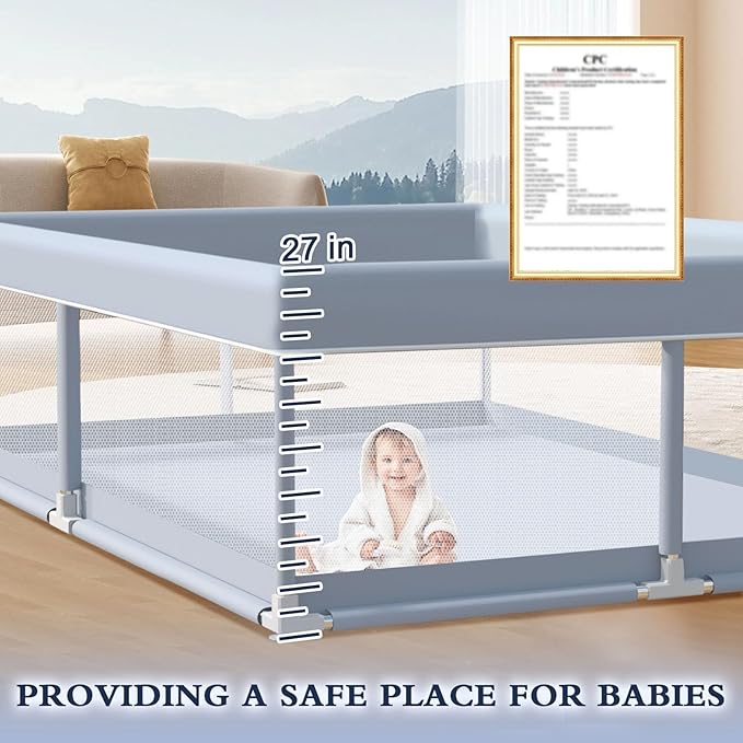 65 x 50 Inch Baby Playpen, Playpen for Babies and Toddlers, Baby Play Pen Playard for Indoor & Outdoor Active Center Game Fence, with Skin-Friendly Fabric and Soft Breathable Mesh, Grey
