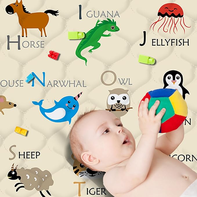 Baby Play Mat，Thick Soft 50" X 50" Playpen mat, Non-Slip and Machine Washable Baby Play Mats for Floor，Crawling Mat for Babies, Toddlers & Infants to Play and Learn (Beige Animal, 50" X 50")