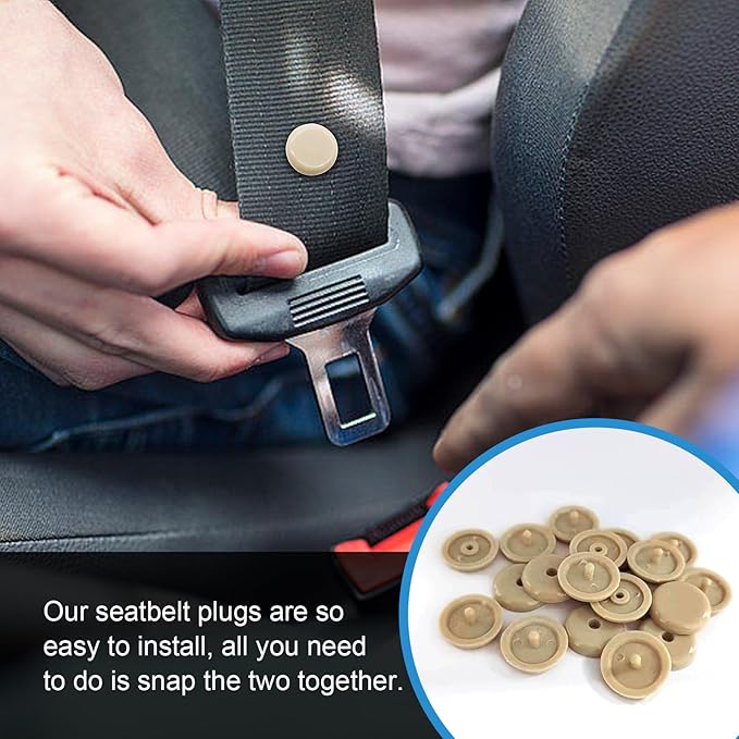 Augeny 10 Sets Seat Belt Button Stop, Plastic Seat Belt Stop Clips, Universal Snap-On System Seatbelt Buckle Stopper Button Kit, Prevent Buckle from Sliding Down, No Welding Required (Beige)