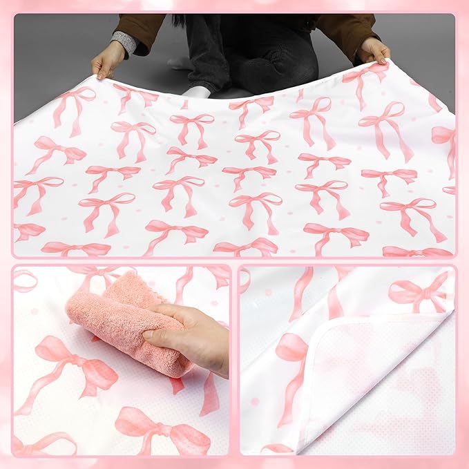Drydiet Baby Splat Mat for Under High Chair/Arts/Crafts 51 x 51 Inch Pink Bow High Chair Mat Food Catcher Baby Eating Essentials Anti-Slip Waterproof and Washable Floor Protector and Table Cloth
