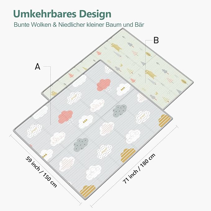 UANLAUO Foldable Baby Play Mat, Extra Large Waterproof Activity Playmats for Babies,Toddlers, Infants, Play & Tummy Time, Foam Baby Mat for Floor with Travel Bag (Cloud(71x59x0.4inch))