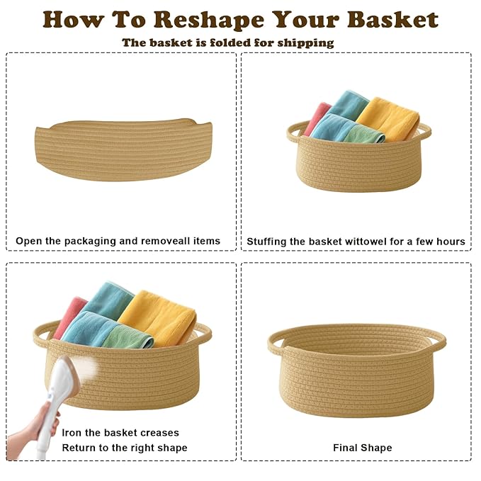 3 Pack Small Woven Rope Basket-Empty Gifts Basket with Bag and Ribbons,Cute Handle Organizer Box for Birthday/Baby Shower, Toy Storage, Nursery Organizing & Shelf Decor(White)