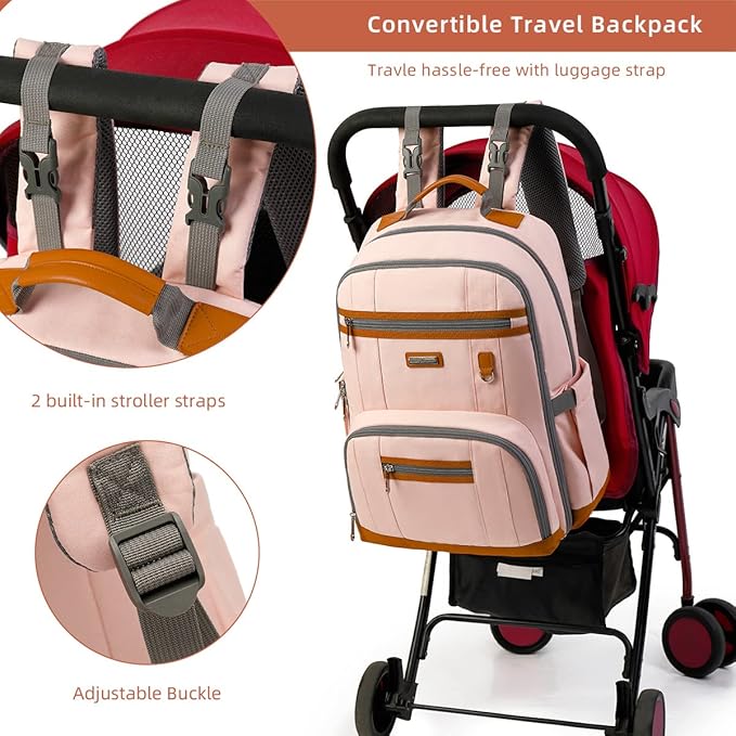 BILLITON MASHI Diaper Bag Backpack, Large Baby Nappy Bags with Portable Changing Pad for Boys and GirlsMultifunction Travel Baby Bag for Moms Dads, Shower Gifts Waterproof and Stylish，Light Powder
