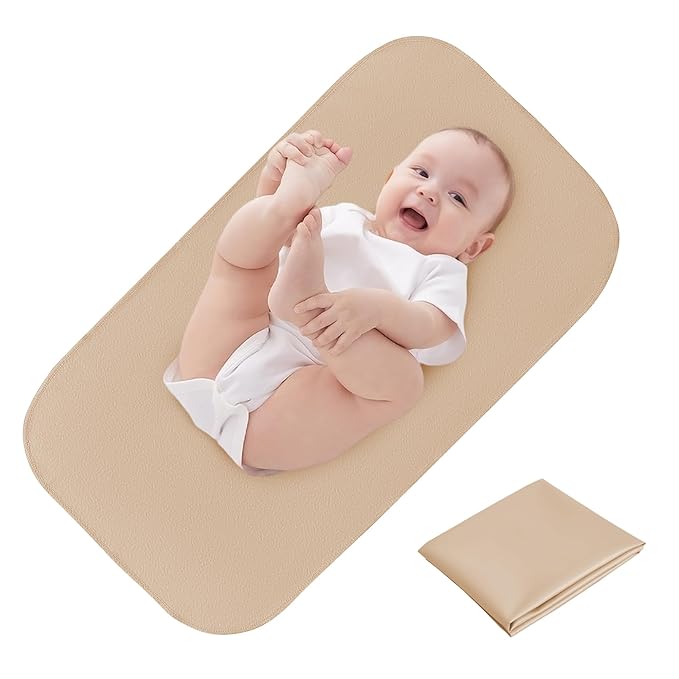 Elantrip Changing Pad for Bed - Leather Changing Pad for Baby, Portable Baby Changing Mat Travel, Compact Diaper Change Mat, Fits Diaper Bag Beige