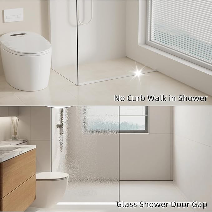 67 Inch Selfadhesive Shower Threshold Water Dam Silicone Waterproof Shower Barrier Water Stopper Bathroom and Kitchen Water Seal Strip for Dry and Wet Separation(White)