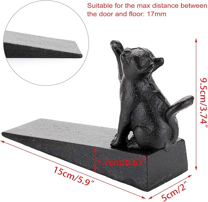 Sumnacon 2 Pcs Cast Iron Cute Cat Door Stops - Heavy Duty Rustic Door Stoppers Avoid Drilling Holes, Vintage Metal Door Wedges on All Floor Surfaces for Home Office Commercial Industrial
