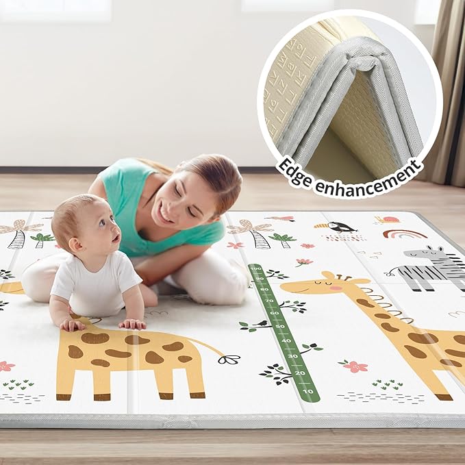 Baby Play Mat,Foldable Baby Floor Mat, 0.8"Thick Waterproof Baby Play Mats for Floor, Reversable&Non-Slip Carlwing Mat for Infants and Toddlers, 59"x59" Playpen Mat for Indoor&Outdoor Playing,Giraffe