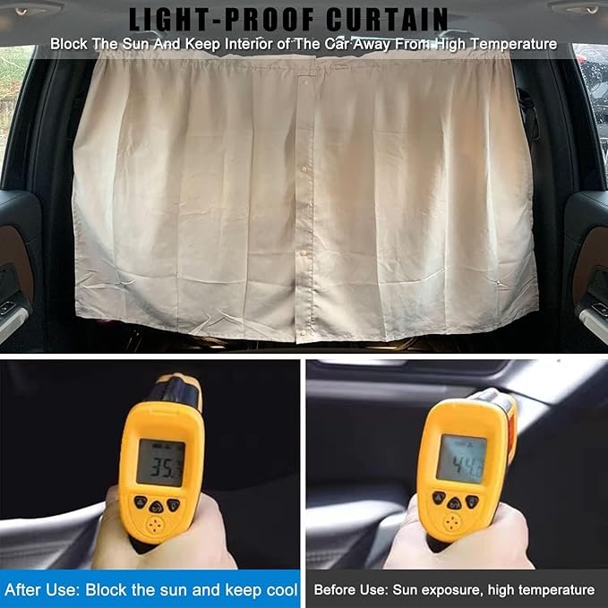 Car Divider Privacy Curtain, Blackout Suede Sun Shade Cover Front & Rear Seat Partition Space Divider Auto Van Truck Interior Accessories for Family Travel Camping Baby Sleeping (Beige, Large)
