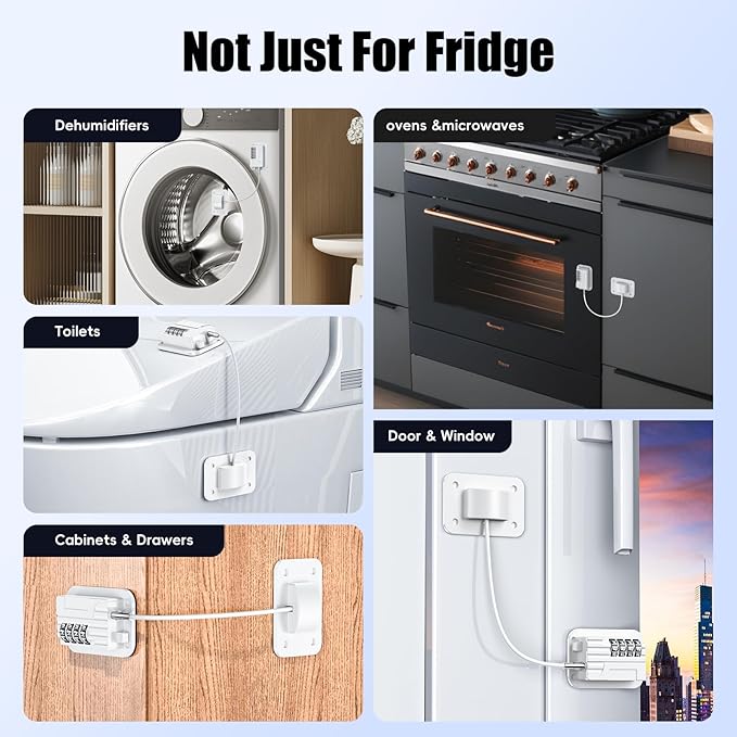Upgraded Refrigerator Combination Locks- Changeable Password Fridge Locks for Kids, Toddlers and Children, Child & Baby Proofing Safety Door Lock for Cabinet and Drawers Windows (White-1 Pack)