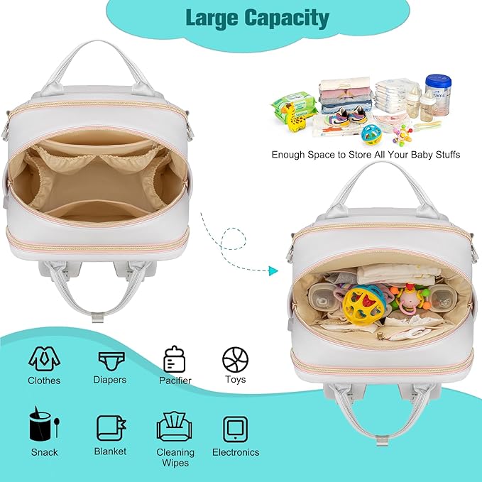 BAGPARKK Diaper Bag Backpack, Multi function Baby Bag with Portable Changing Pad, Pacifier Holder,Waterproof Diaper Bags with USB Charging Port,Anti-Theft Travel Backpack for Mom, Dad, Newborn (Gray)