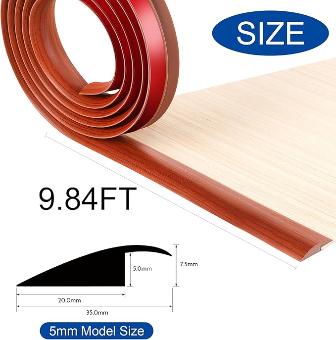 BNELL Floor Transition Strip Self Adhesive-PVC Carpet & Floor Edging Trim Strip,Threshold Transitions Suitable for Threshold Height Less Than 5mm (9.84FT_Red Teak Wood Grain)