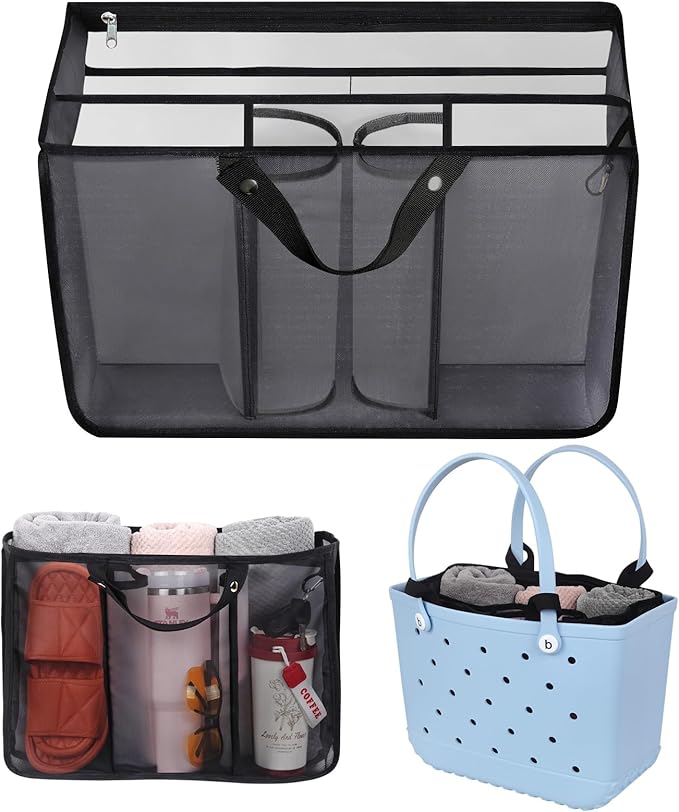 Dry and wet separation,Beach Bags Organizer Insert Compatible with Original XL Bogg Bag,Lightweight Mesh Divider Pouch Insert for Bogg Bag Accessories, 18" x 8.3" x 12.2" Beach Tote Bags