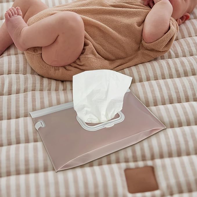 Wipe Dispenser,2-Pack Portable Refillable Wipe Container,Reusable Travel Baby Wipes Dispenser, Waterproof and Dustproof(Blush Pink & Cream)