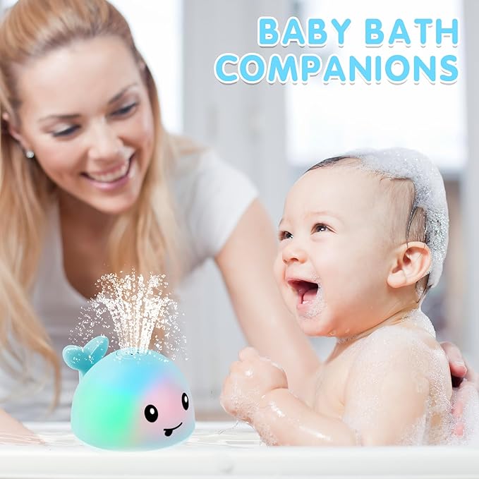 Whale Bath Toy Sprinkler, Light Up Bath Toys for Kids Ages 1-3 Babies 6-12-18 Months, 1 2 3 Year Old Boys Girls Gifts Valentines Toddler Birthday Gifts, Bathtub Fountain Pool Water Table Toys