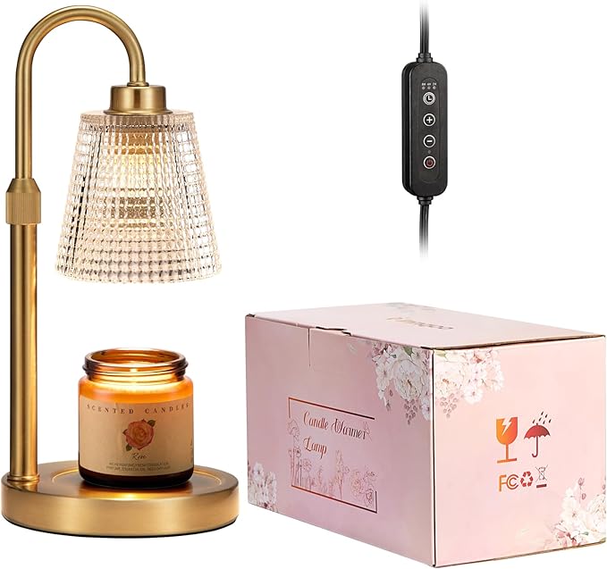 Innqoo Gold Candle Warmer Lamp with Timer, Dimmable Candle Warmer for Jar Candles, Height Adjustable Wax Melts Warmer, Birthday Gifts for Women Mom, House Warming Gifts New Home Decor