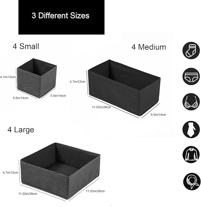 COSDACE Drawer Organizer Clothes,12Pcs Dresser Drawer Organizers Foldable Closet Organization and Storage Dividers for Clothing,Underwear, Sock, Baby Closet Organizer (Grey)