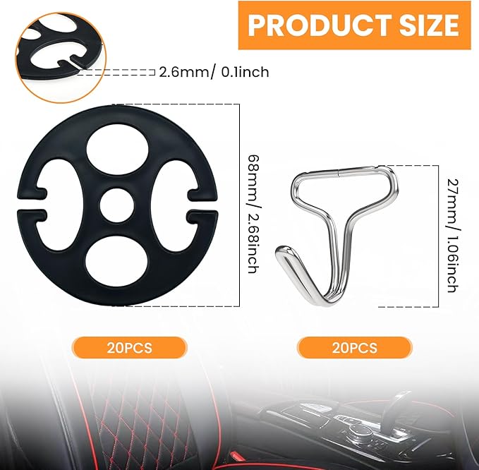 Aifeier ET 40Pcs Car Seat Cover Plum Plate Metal Hooks, 20 Pcs Plastic Car Seat Cover Chucks and 20 Pcs Metal Hooks Locking Clip, Card Fixed Fastener Buckle Replacement Accessories（Black