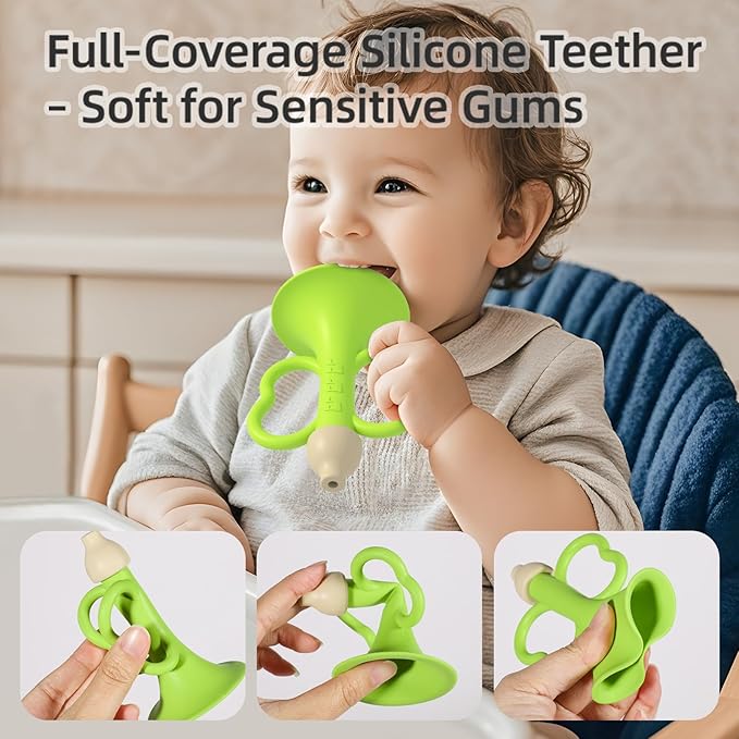 Baby Trumpet Toy 6-12 Months, Silicone Baby Horn Blowing Toy with 2PCS Yellow Green for Teething Sensory Play, Infant Easy Grip Teether Whistle Toys 0-6 Months, Toddlers Newborn Gift