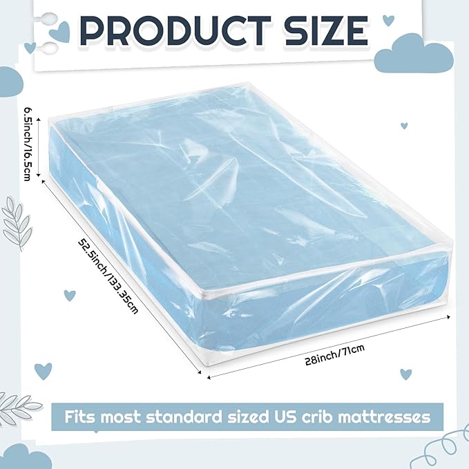 Colingmill 1 Pcs Crib Mattress Storage Bag with Zipper 4 Mil Clear Plastic Waterproof Crib Mattress Bag for Moving and Storage, 52. 5 x 28 x 6. 5 Inches