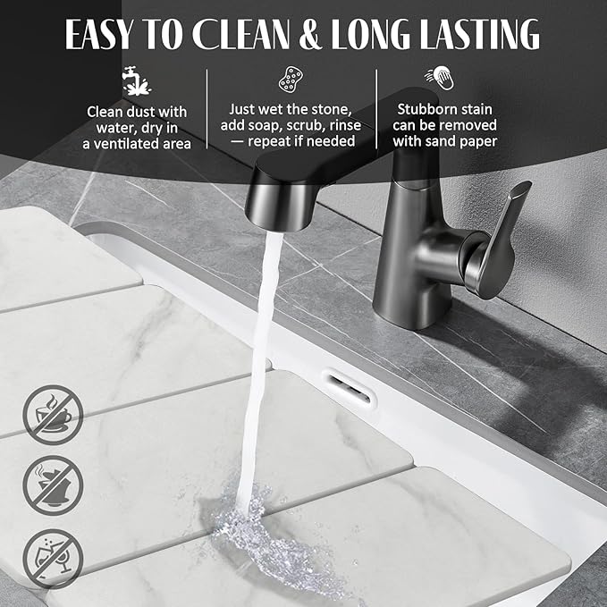 Large Stone Dish Drying Mats for Kitchen Counter, 24"(L)×16"(W) Marble Quick Dry Collapsible Dish Drying Mat, Eco-Friendly Absorbent Diatomaceous Earth Mats for Dishes Cups, Match Any Countertop