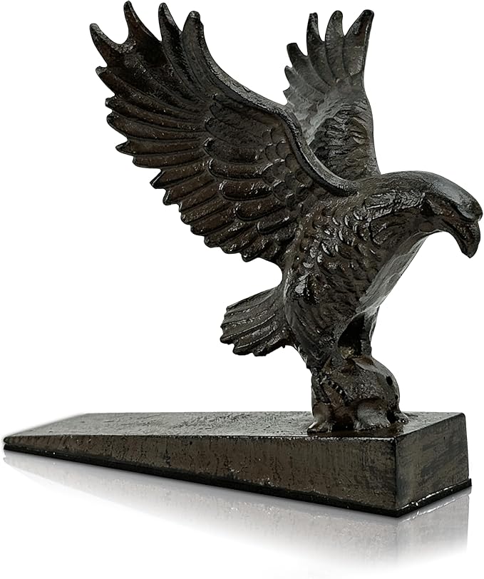 Bald Eagle Cast Iron Door Stop – Heavy Duty Decorative Door Stop, Vintage Style Outdoor & Indoor Door Stopper Iron Door Wedge with Wall Protector