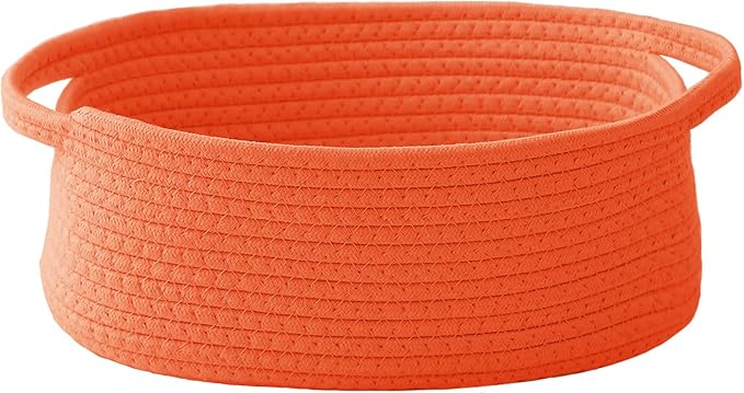 JMvicyroam Woven Basket,Small Rope Storage Bin with Handles & Ribbon Bag, Organizer for Shelves Closets,Gift Basket Empty for Birthday,Books,Dog Toys,Orange