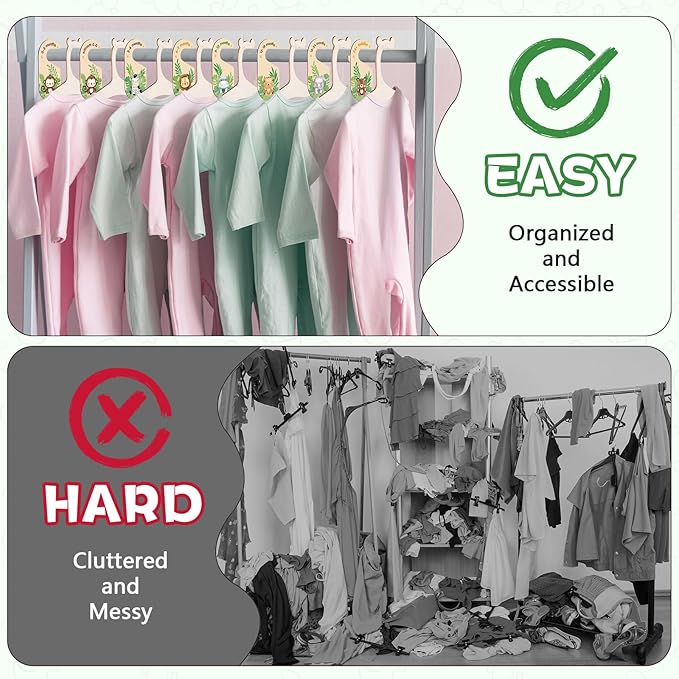 20 Pack Baby Clothes Hangers with 8Pcs Baby Closet Dividers and 8Pcs Clips, Non-Slip Toddler Clothing Hanger with Dividers for Sorting, Nursery Closet Organizer for Newborn Kids Boys Girls (Animals)