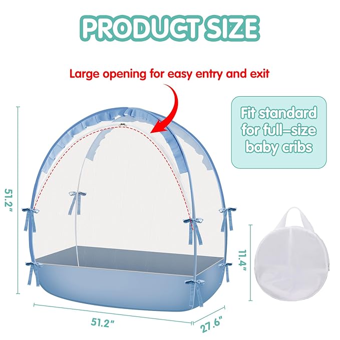 Crib Tent - Crib Net to Keep Baby in, Stop Baby from Climbing Out of Crib, Pop Up Crib Tent with Durable Breathable Net Double Zipper Strong Rods Installation Convenience