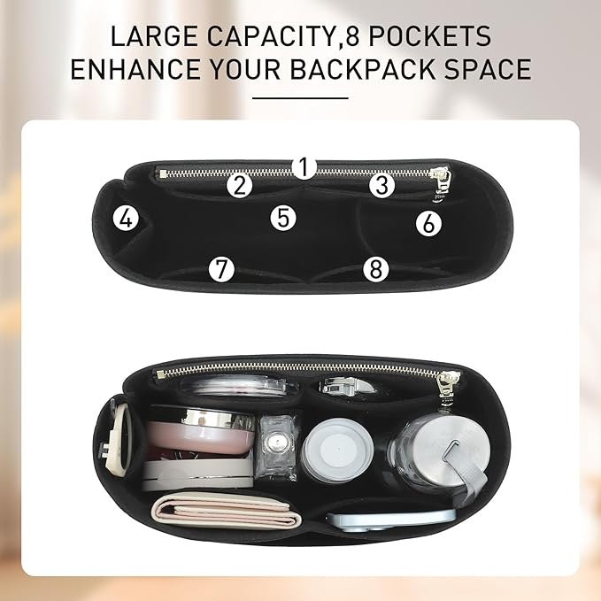 Felt Backpack Organizer Insert Compatible with Longchamp Lepliage M Backpack and More (Black/MB)