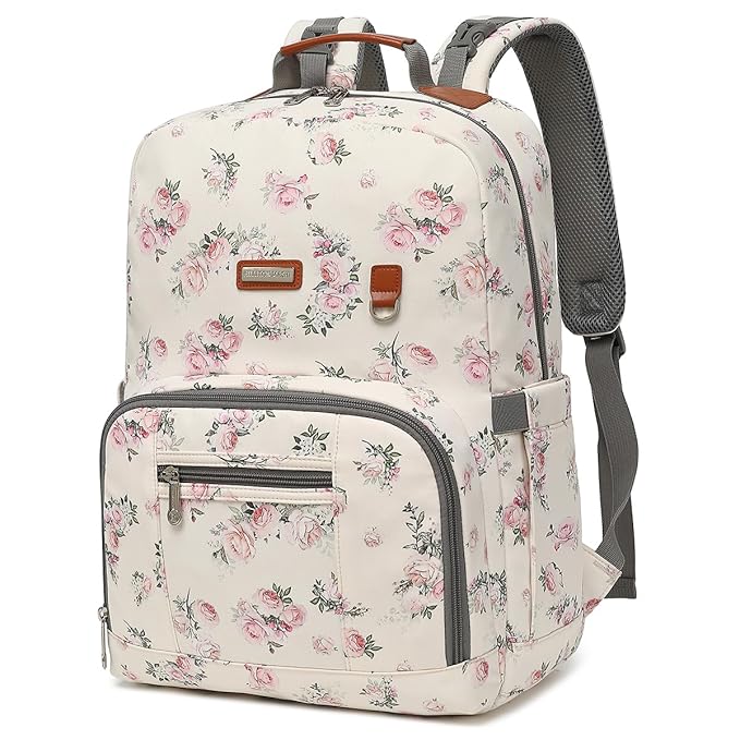 BILLITON MASHI Diaper Bag Backpack, Large Baby Nappy Bags with Portable Changing Pad for Boys and GirlsMultifunction Travel Baby Bag for Moms Dads, Shower Gifts Waterproof and Stylish，Flower Beige
