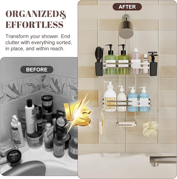 Shower Caddy Hanging for Bathroom Organizers and Storage, 3 Tier Adjustable Anti-Swing Shower Organizer Hanging with Heavy-Duty Suction Cups, Damage-Free Rustproof (Chrome)