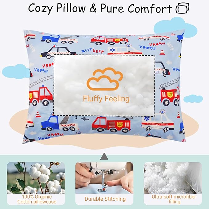 ZPECC Toddler Pillow with Pillowcase 2 Pack - 13x18 Organic Cotton Hypoallergenic Kids Pillow, Baby Essentials for Travel Crib Daycare Stroller (Intended for Age 2 and up) Car
