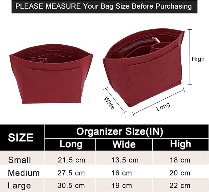 Felt Purse Organizer Insert for Longchamp Le Pliage M Handbag Insert (Vine Red, Medium)