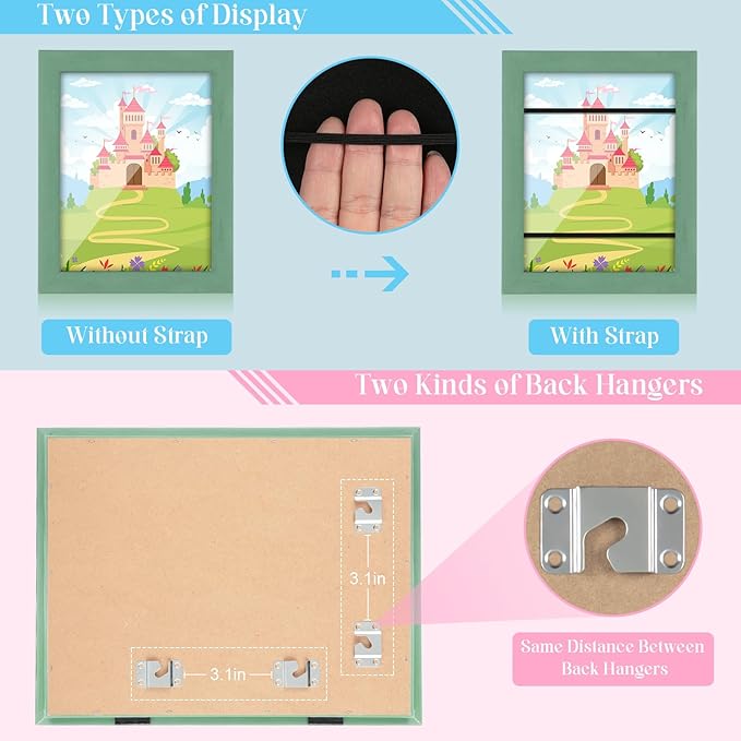 [2-Pack] Kids Art Frames, 8.5x11 Front Opening Kids Artwork Frames Changeable, Olive Green Artwork Display Storage Frame for Wall, Holds 50 Pcs, for 3D Picture, Crafts, Children Drawing, Hanging Art,