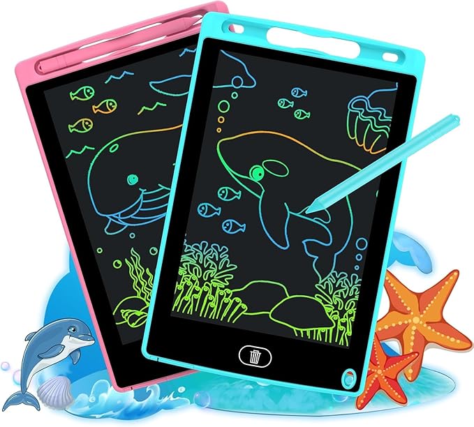 2 Pack LCD Writing Tablet 8.5 Inch Erasable Drawing Pad Toys for Kids Reusable Colorful Electronic Doodle Board Educational and Learning Gifts for Ages 2 3 4 5 6 7 8 Years Old(Blue+Pink)