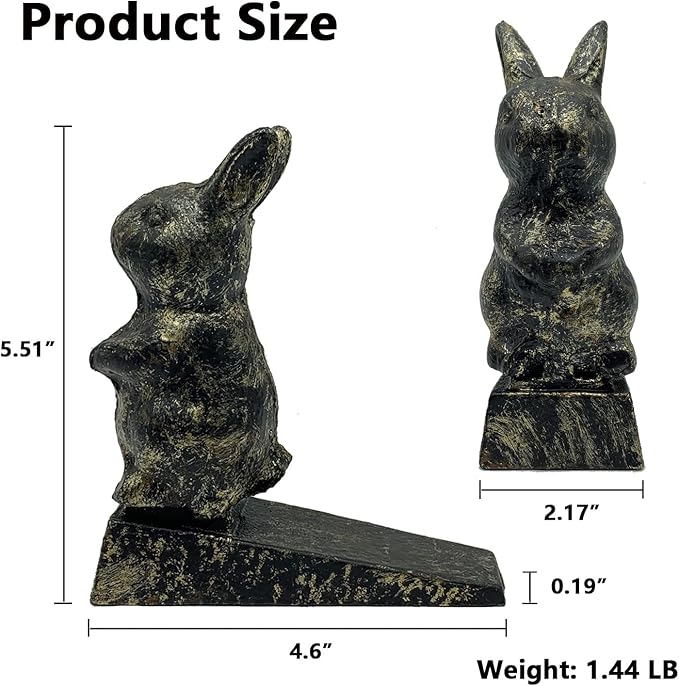 Cast Iron Door Stop, Cute Decorative Rabbit Door Stopper, Heavy Duty Door Stop Wedge for Home and Garden with Powerful Resistance - Rustic Red Brown