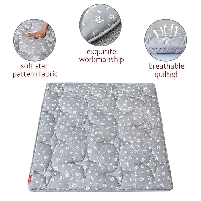 Moonsea Portable Baby Play Mat, Square Padded Anti Slip Baby Activity Crawling Mat for Boys and Girls, Kids 43" X 43" Quilted Pad for Indoor Outdoor Playtime