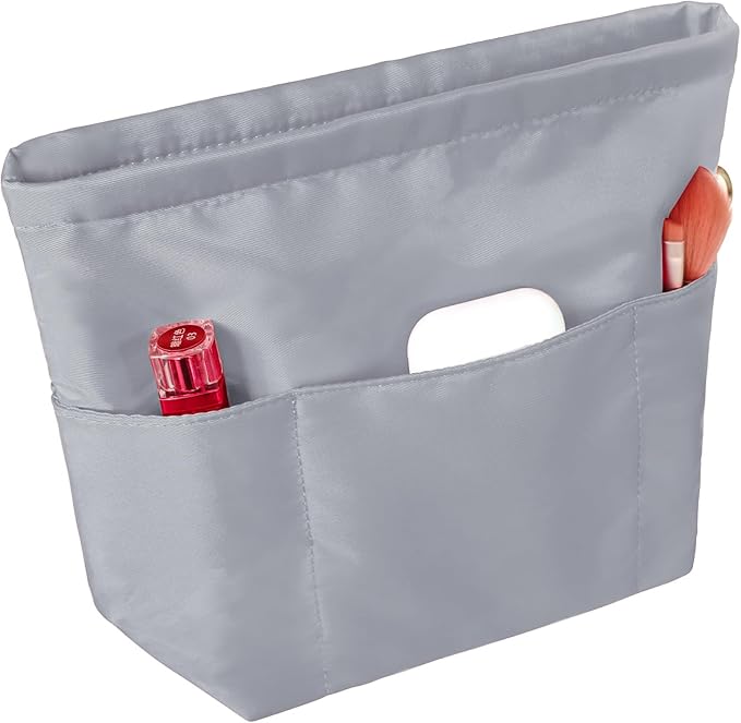 Vercord Purse Insert Organizers for Petite Tote Bag Organizer Insert Inside Handbag Shaper with Zipper Light Grey
